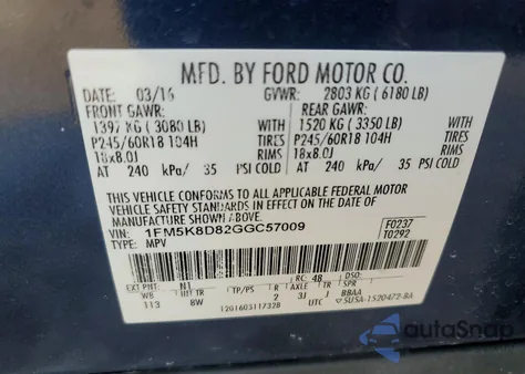 2016 Ford Explorer Xlt from USA, damaged, VIN 1FM5K8D82GGC57009
